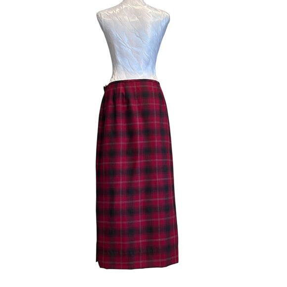 Liz Clairborne Wool Wrap Skirt Womens Sz 12 Red Gray Tartan Academia Romantic - Picture 2 of 15